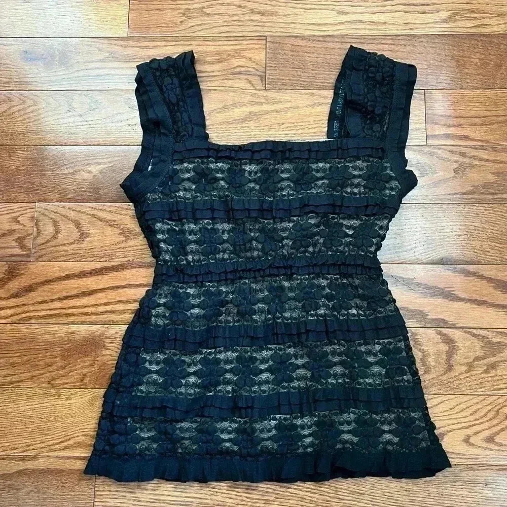 Vintage Max Studio Y2k Black Mesh Floral Lace Sz M